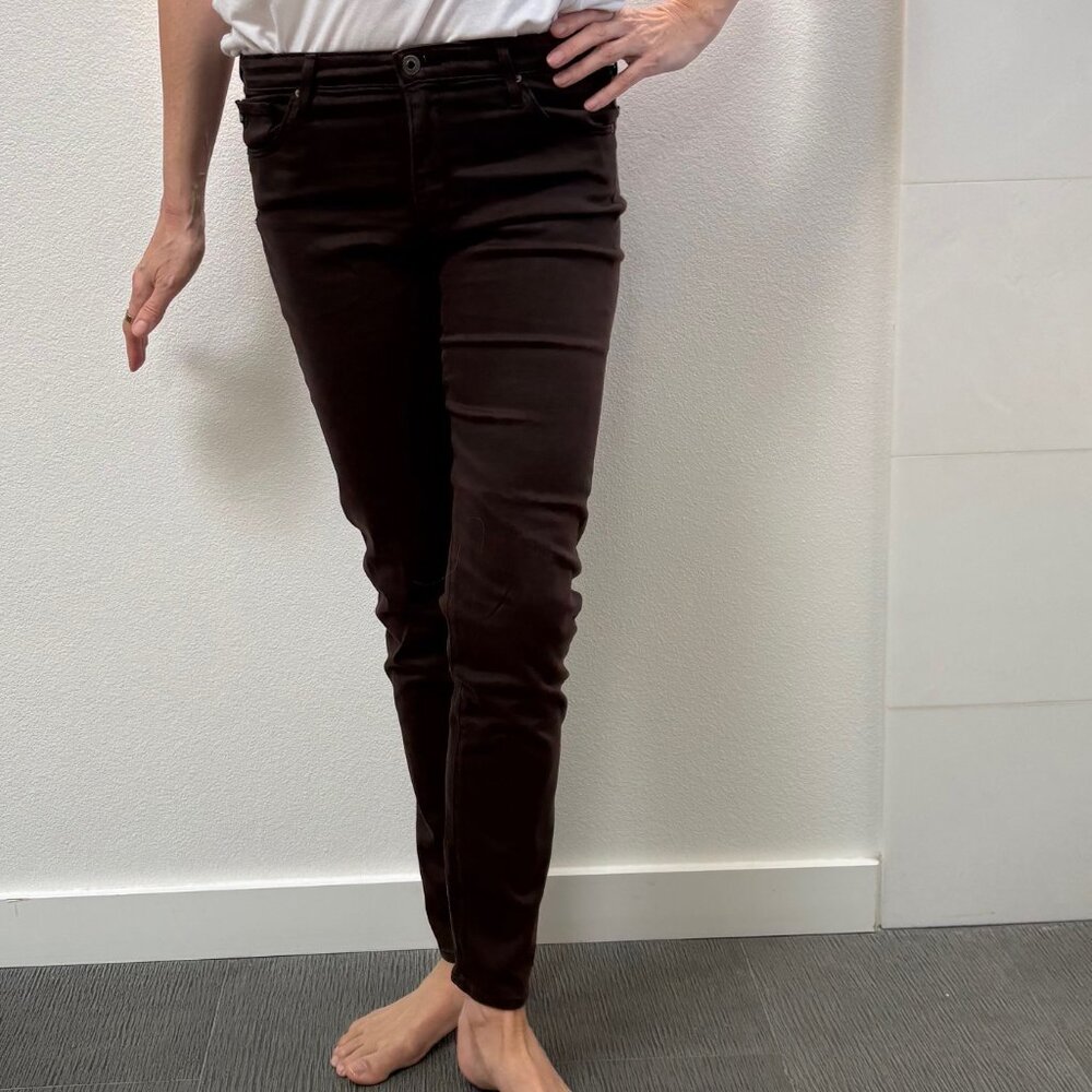 AG The Prima Espresso Brown Coated Cigarette Jeans Size 31